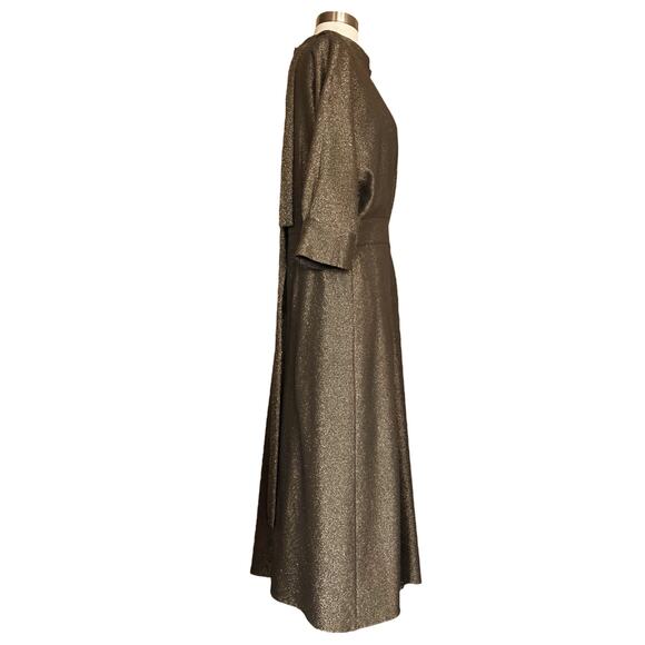PRADA Lamé Silk Blend Dress in Gold Midi 3/4 Sleeves Runway Designer IT 44/ US 8 - Picture 13 of 16